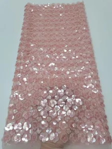 Luxury Colorful 3D Beaded Tulle Lace Sequins Pearls Embroidered Net Lace Fabric for Nigerian Wedding Asoebi Dresses