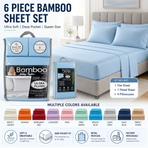 Luxury Cooling Bamboo Sheet Set King Size 6 Piece Soft Breathable Deep Pocket Bed Sheets