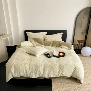 Luxury Coral Fleece Duvet Cover Sheet Milk Velvet Bedding Set Eco-friendly 4pcs Bedding Set for Cozy Bedroom