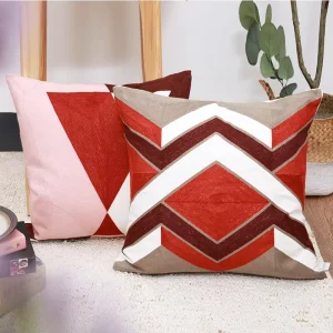 Luxury Cotton Boho Throw Pillow Case Modern Geometric Pattern Red Customizable 3D Embroidery Home Hotel Hospital Use