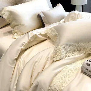 Luxury Cotton French Light Luxury Style Lace Embellished All-Season 4-Piece Bedding Set for Bedroom Bed Decoration