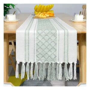 Luxury Cotton Linen Table Runner Decoration Delicate Pattern Design Dinning Table Runners with Tassel Jacquard Wedding Banquet