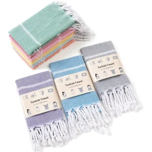 Luxury Cotton Quick-Dry Striped Hand Towels & Decorative Dishcloth Antimicrobial Eco-Friendly Machine Washable Home Kitchen Use