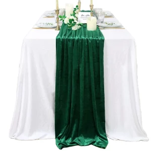 Luxury Crushed Velvet Emerald Green Table Runner for Wedding Events