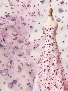 Luxury Crystal Gem Shiny Rhinestone Lace Fabric Wedding Dress Materials