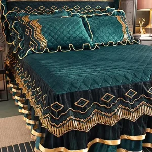Luxury Crystal Velvet Bed Cover Lace Bed Sheet Skirts Bedding for Home Use
