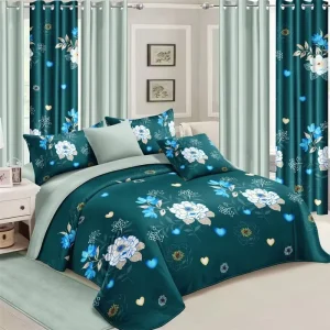 Luxury Curtain Bedding Collection Design 6 Pcs Bedsheet Duvet Cover Bedding Set with Matching Curtain