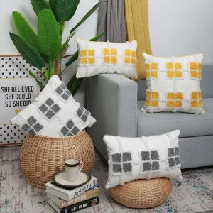 Luxury Custom Design 18×18 Geometric Bohemian Tufted Square Cushion Pillow Cover All Season Throw Pillow Office Hotel