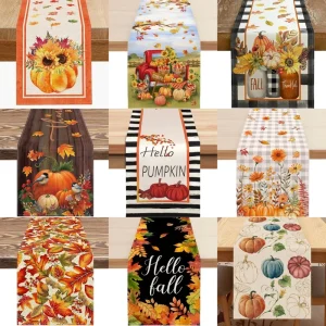 Luxury Custom Fall Pumpkins Polyester Table Runner 13x72inch Durable Kitchen Dining Table Decoration Home Party Decor