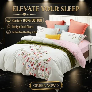 Luxury Custom Home Textile 100% Cotton king Size Bed Sheets Set Embroidered Bedding Set Bed Linen