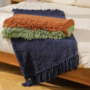 Luxury Custom Soft Breathable Tassels Chenille Blankets Solid Color Knitted Throw Blanket with Logo for Couch
