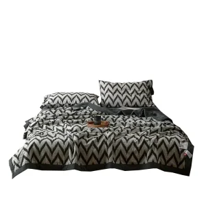 Luxury Customizable All Season Yarn dyed Cotton Linen Knitted Geometric Washed Double layer Yarn Striped Three piece Set