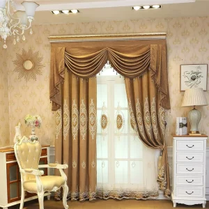 Luxury Customize Embroidered Chenille Curtain for Living Room 100% Polyester Full Light Shading