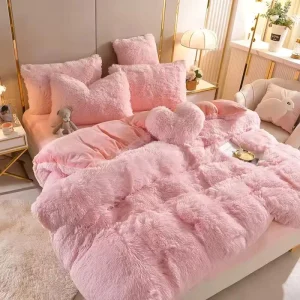 Luxury Customized 4piece Bedding Set Plush Quilt Crystal Velvet Mink Velvet Ins Wind Style Pink Bedding Set