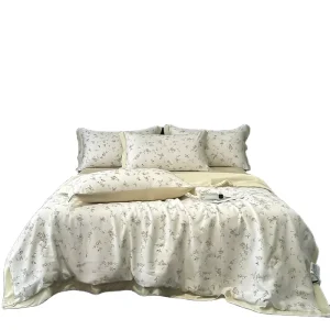 Luxury Design Bedding Sets Lyocell Fiber 4pcs Flat Sheet Summer Quilt and Pillowcases King Queen