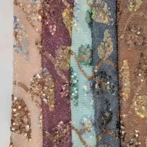 Luxury Design Shiny Polyester Beads Bridal Lace Sequin Embroidery Fabric for Bridal Dress Shoes Tear Resistant