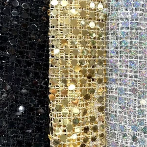 Luxury Design Special Sequin Embroidery Fabric Hollow Out Cross Warp Fabric for Active Dress