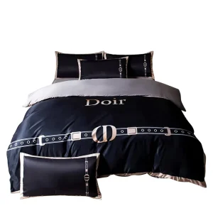 Luxury Designer European Style Woven 4-Piece Duvet Cover Sets 200TC 40 Count Navy Blue Home Hotel Machine Wash Protection Sheets