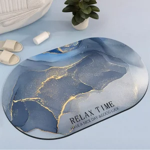 Luxury Designer Oval Rubber Diatom Bath Mat Eco Friendly Fast Dry Non Slip Water Absorbent Polyester Soft Custom Size Modern