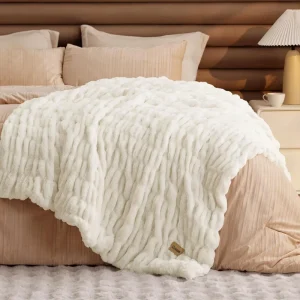 Luxury Double Layer Brushed Plush Fleece Warm Fluffy Super Soft Tie Dye Faux Fur Rabbit Throw Blankets for Winter