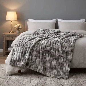 Luxury Double Layered Faux Rabbit Fur Polyester Knitted Blanket Decorative Throw Portable American Style for Bed Sofa Warm