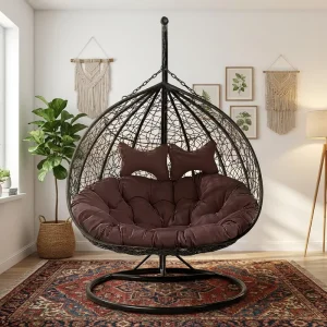 Luxury Double Seater Egg Chair 2 Person Hanging Swing Chair with Stand Heavy Duty Wicker Patio Chair for Hotel Resort Garden