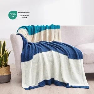 Luxury Eco Friendly 100% Cotton Custom Throw Blanket OEKO TEX Certified Super Soft Knitted Sofa Bed Blanket for All Season Use