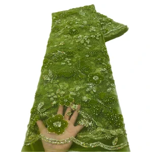 Luxury Eco Friendly African Wedding Pearls Embroidery Warp Woven Sequins Net Lace Fabrics for Women Girls Accessories