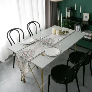 Luxury Eco Friendly Jacquard Chenille Tassels Table Runner with Modern Design and Plant Pattern for Banquet Dining