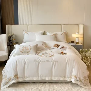 Luxury Egyptian Cotton 200TC Woven Striped Geometric King Size Complete Bedding Set with Duvet Cover