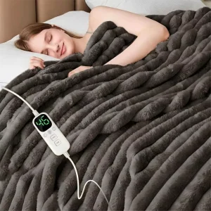 Luxury Electric Heated Blanket Double Layer Faux Rabbit Fur Super Soft Comfortable and Washable Quilted Electric Blanket