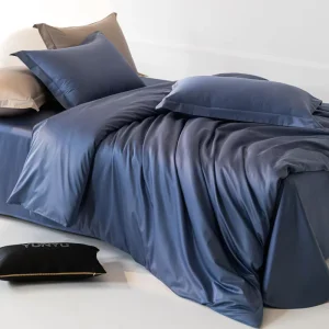 Luxury Elegant 140S 100% Bedding Set Soft Duvet Cover Set Silky Smooth for Summer Sleep Queen King Size Solid Deep Blue