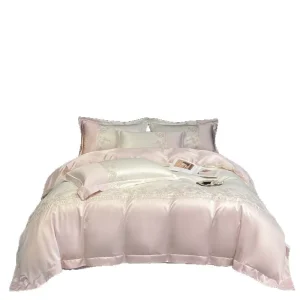Luxury Elegant Embroidered Ice Silk Duvet Cover Set Silky Smooth Skin Friendly Naked Sleeping Bed Sheet