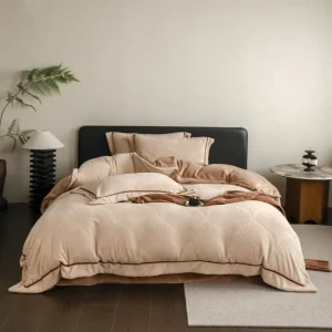 Luxury Embossed Milk Velvet Bedding Set 4 Pieces Jacquard Flannel Duvet Cover Set Soft Warm Winter Bedding Set with White Trim