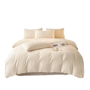 Luxury Embossed Waffle Milk Velvet 4 Piece Bedding Set Winter Thickened Fluffy Coral Fleece Duvet Cover and Bed Sheet Set