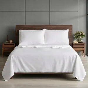 Luxury Embroidered 100% Cotton Percale Bed Sheet Linen White Hotel Bedsheet Flat Sheet Made of Pure Cotton