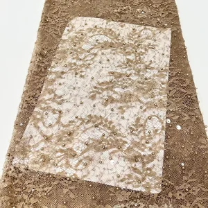 Luxury Embroidered Lace Bead Sequin Fabric Tulle Lace with Beads 100% Polyester Cloth for Dress