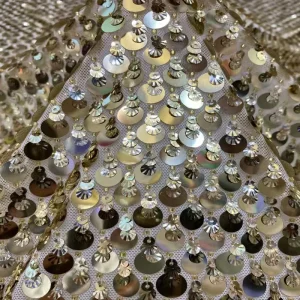 Luxury Embroidered Lace Fabric 100% Polyester Beaded Leaf Sequin Design on Sheer for Bridal Gown Wedding Dress Dance Costume