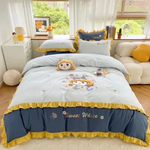 Luxury Embroidery Kids Comforter Set 100% Cotton Bed Sheets Bedding Sets for Girl