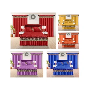 Luxury Embroidery Lace 5 PCS Bed Skirt Quilted Cotton Filling Bedspreads Set with Curtains Pillowcase