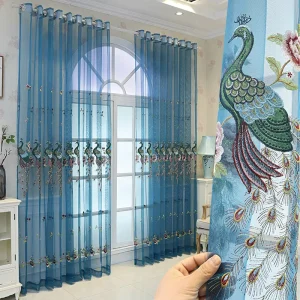 Luxury European Style Embroidered Sheer Curtains Translucent for Bay Window Living Room Balcony Bedroom Peacock Curtains