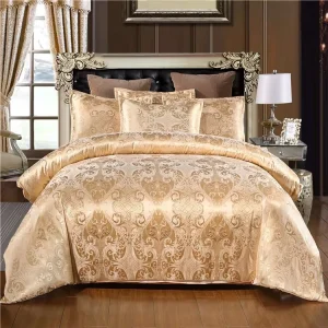 Luxury European Style Gold Jacquard Craft Home Queen Size Cooling 3 Pcs Polyester Bedding Set
