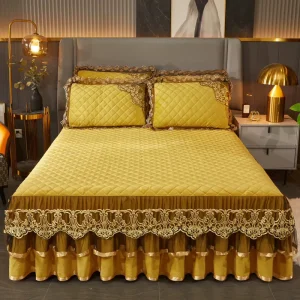 Luxury European Swan Flannel Bed Skirt Thickened Quilted Bedding Soft Floor Cover for Bedroom Elegant Home & Hotel Bed Skirt