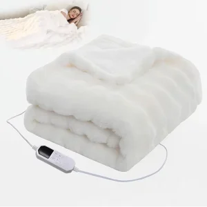 Luxury Extra Heavy Warm Rabbit Faux Fur Blanket Electric Heated Comfort Throw for Winter