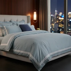Luxury Fashion Designed 100% Cotton White Blue Bedding Set Matching Pillows Decorative Bed Runner