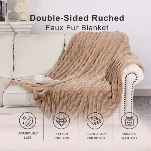 Luxury Faux Fur Blanket Oeko Tex Standard 100 Lora Double Sided King Size Faux Fur Mink Blanket for Sofa Couch