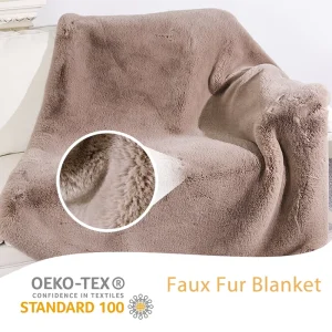Luxury Faux Fur Blankets Reversible Machine Washable Soft Warm Faux Fur Throw Blanket for Living Room Sofas Beds