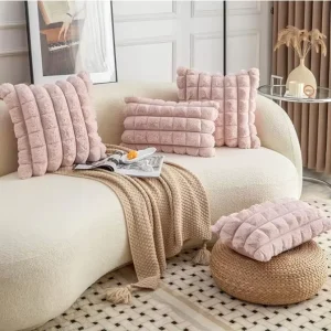 Luxury Faux Fur Plaid Decorative Throw Pillow Covers 18×18 Inch Velvet Zipper Closure Indoor/Outdoor Use Living Room