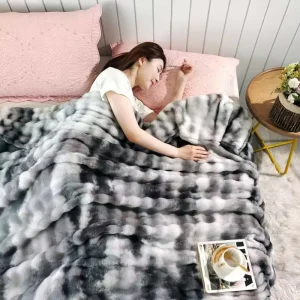 Luxury Faux Rabbit Fur Bubble Plush Flannel Blanket Marble Pattern Throw Blanket for Sofa Couch Bed