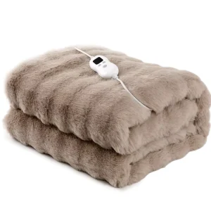 Luxury Faux Rabbit Fur Heated Throw Plush Bubble Electric Blanket W/ Overheat Protection Ultra Soft Machine Wash for Couch